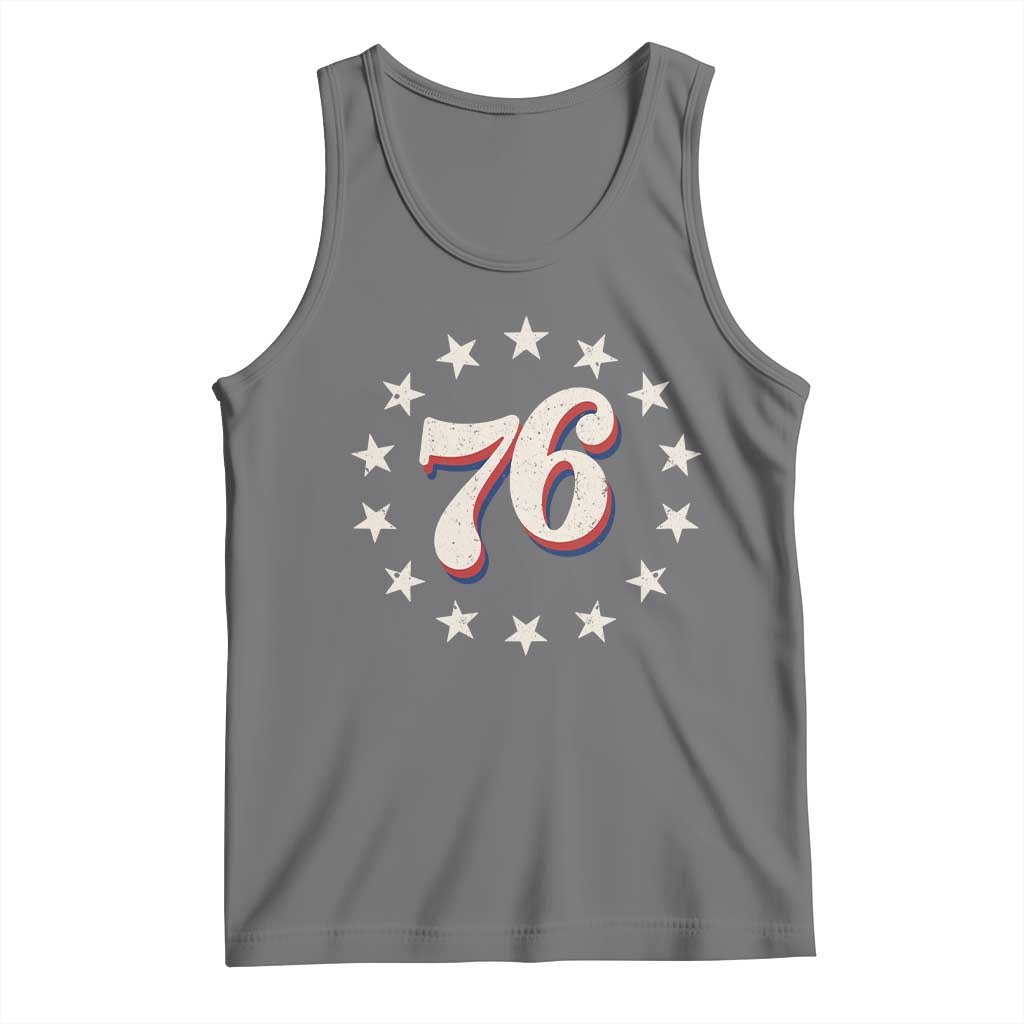 Patriotic Retro 76 American Flag Stars Circle Tank Top 1976 Milestone Birthday Graphic