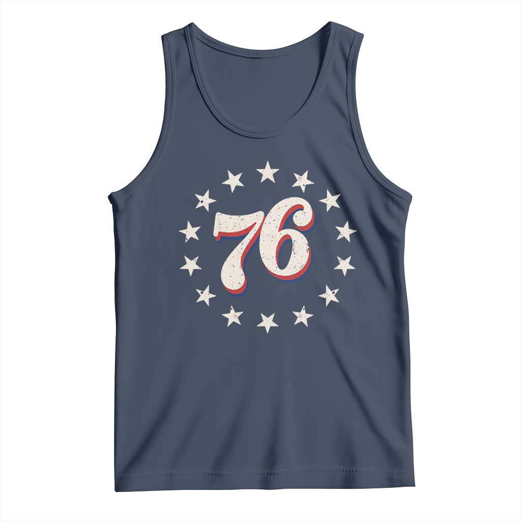 Patriotic Retro 76 American Flag Stars Circle Tank Top 1976 Milestone Birthday Graphic
