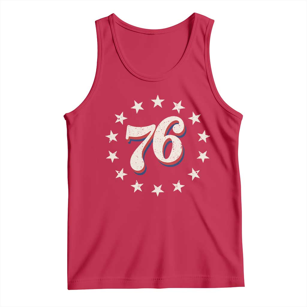 Patriotic Retro 76 American Flag Stars Circle Tank Top 1976 Milestone Birthday Graphic
