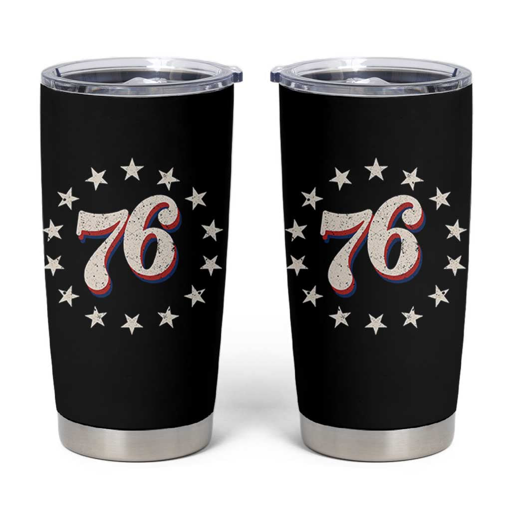 Patriotic Retro 76 American Flag Stars Circle Tumbler Cup 1976 Milestone Birthday Graphic