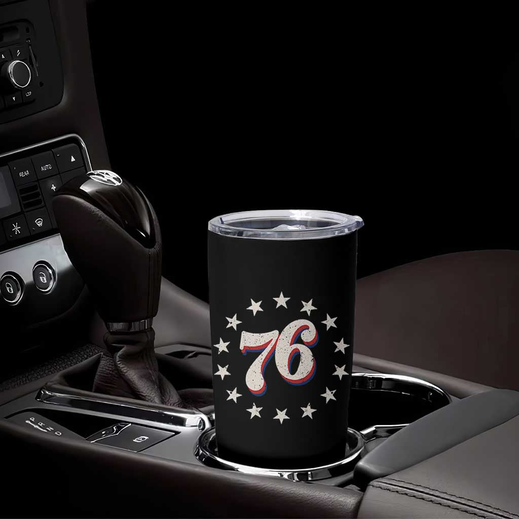 Patriotic Retro 76 American Flag Stars Circle Tumbler Cup 1976 Milestone Birthday Graphic