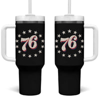 Patriotic Retro 76 American Flag Stars Circle Tumbler With Handle 1976 Milestone Birthday Graphic