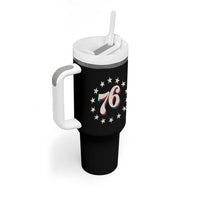 Patriotic Retro 76 American Flag Stars Circle Tumbler With Handle 1976 Milestone Birthday Graphic