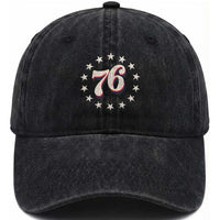 Patriotic Retro 76 American Flag Stars Circle Washed Cotton Baseball Cap 1976 Milestone Birthday Graphic