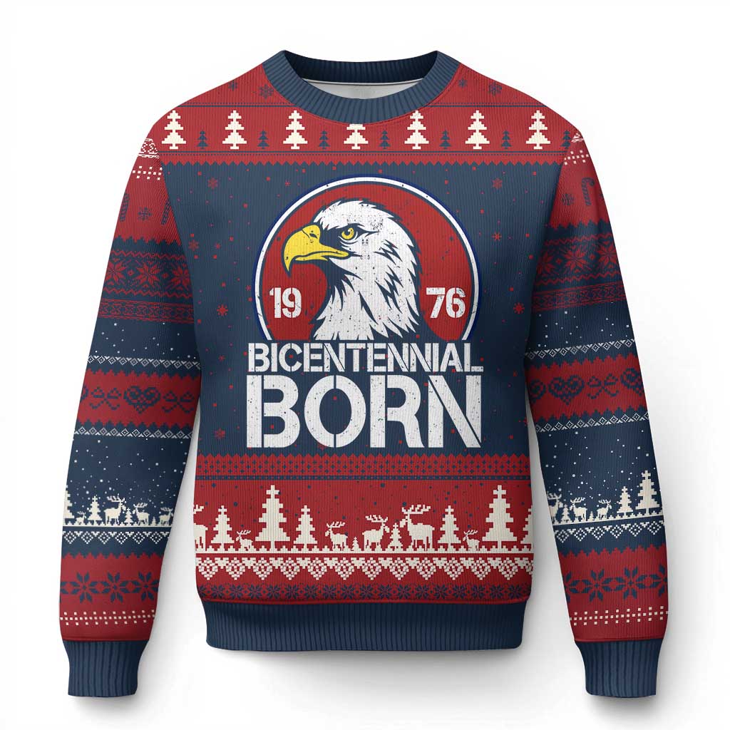 Patriotic Bicentennial Born 1976 Ugly Christmas Sweater American Bald Eagle 50th Birthday