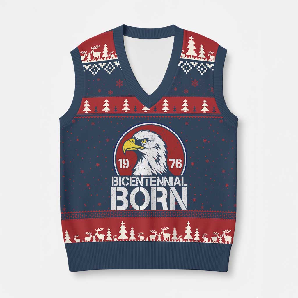 Patriotic Bicentennial Born 1976 V-Neck Knit Sweater Vest American Bald Eagle 50th Birthday