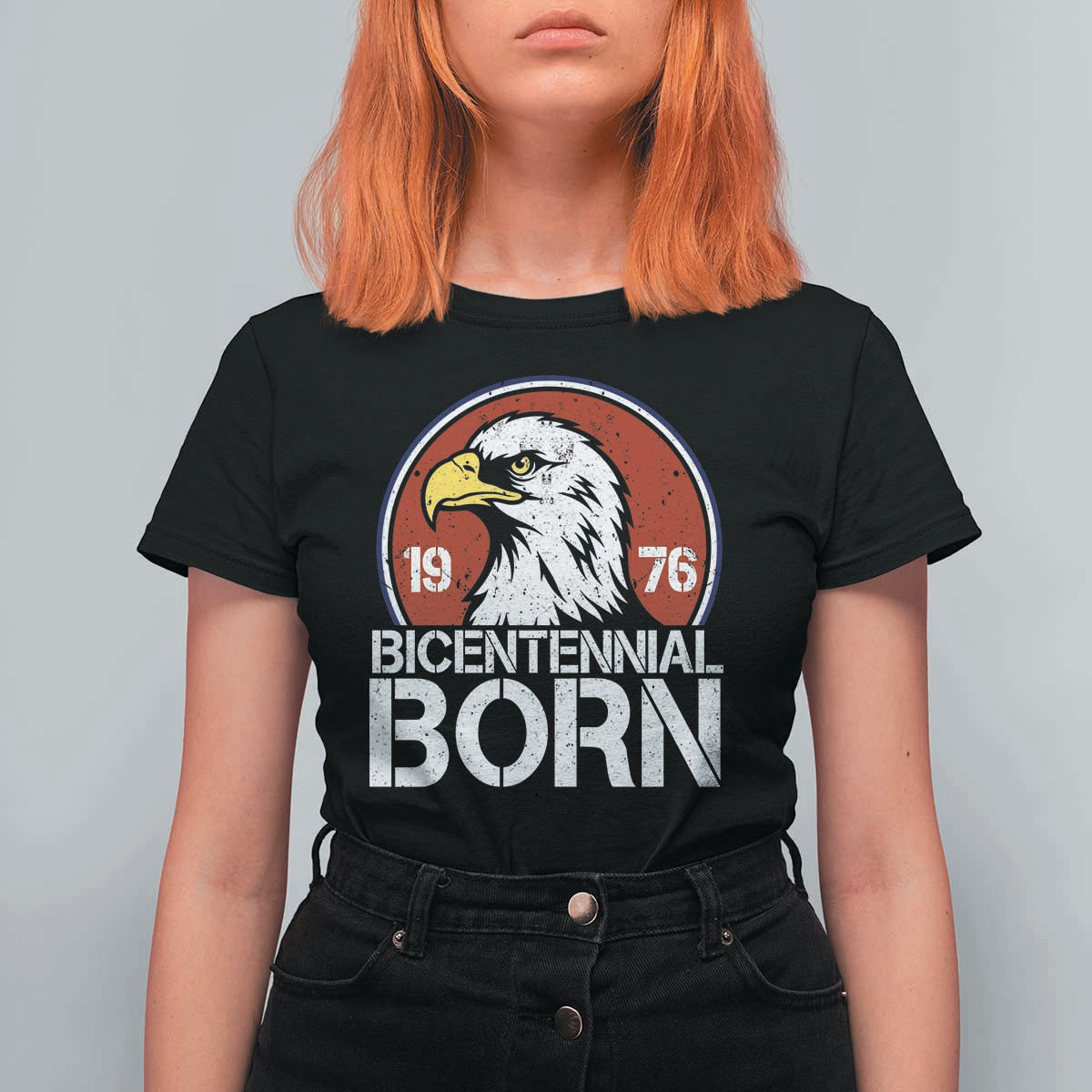 Patriotic Bicentennial Born 1976 T Shirt For Women American Bald Eagle 50th Birthday