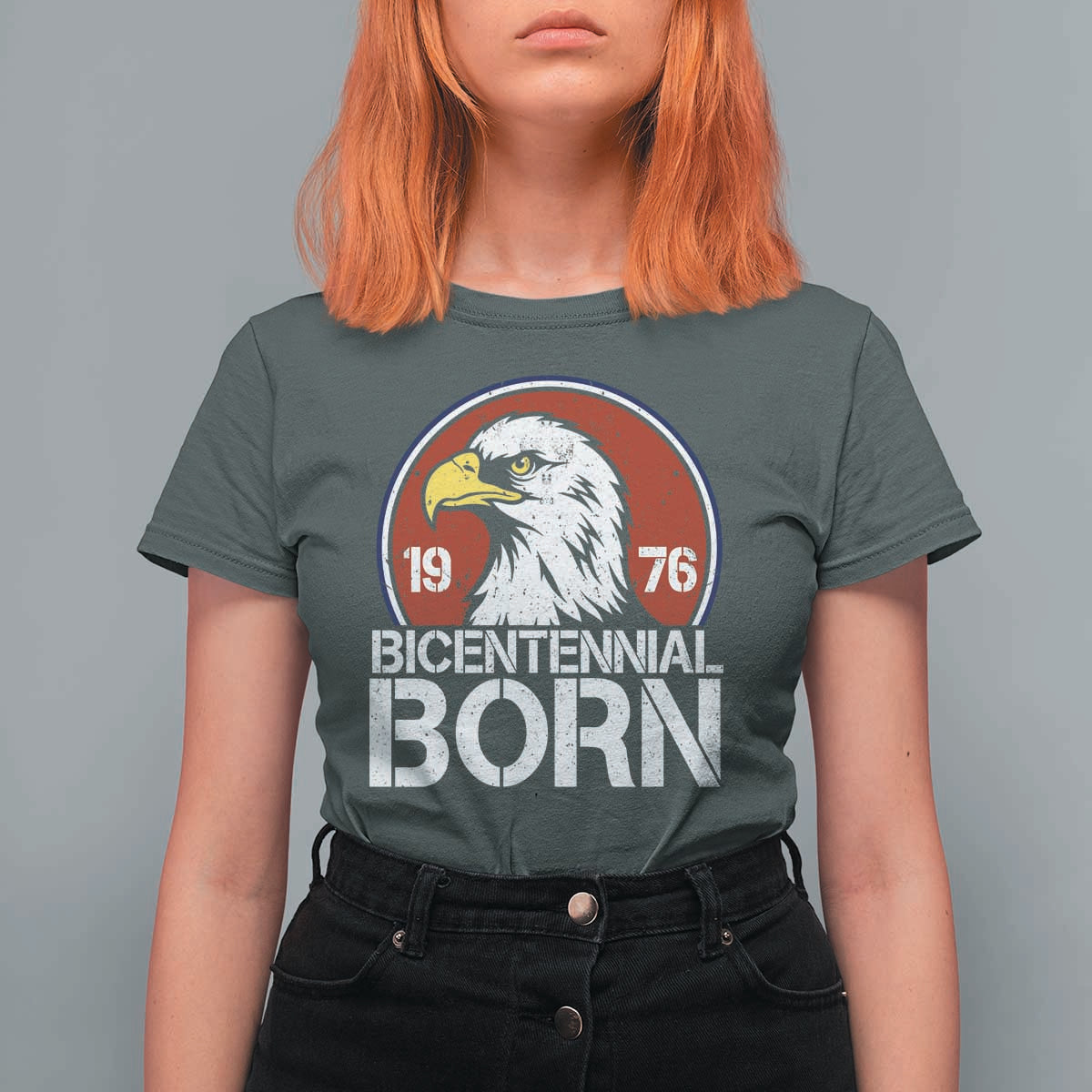 Patriotic Bicentennial Born 1976 T Shirt For Women American Bald Eagle 50th Birthday