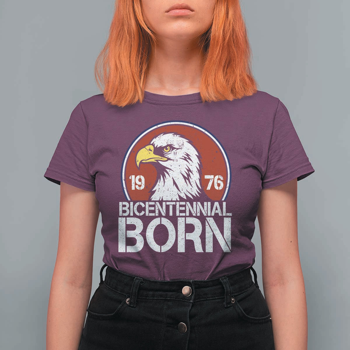 Patriotic Bicentennial Born 1976 T Shirt For Women American Bald Eagle 50th Birthday