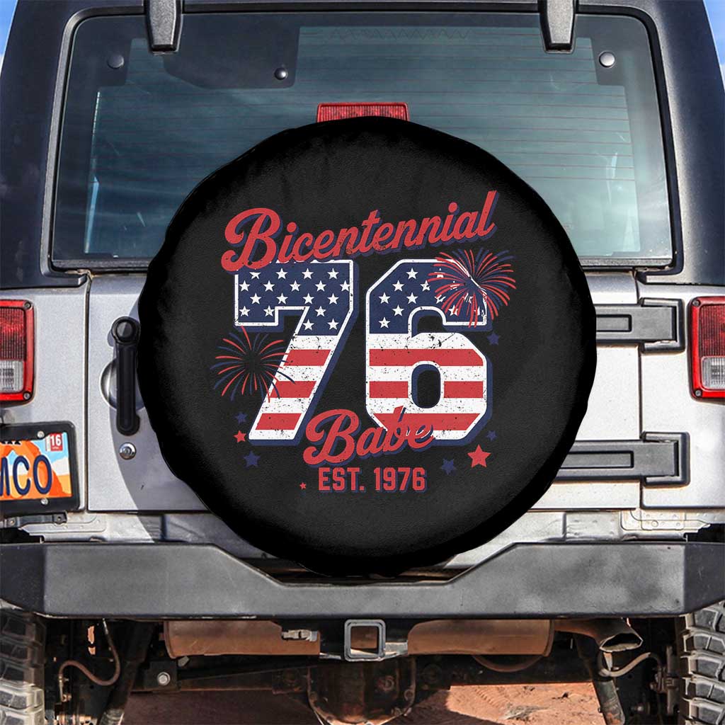 Retro Bicentennial Babe Est 1976 Spare Tire Cover 4th of July 50th Birthday Gift