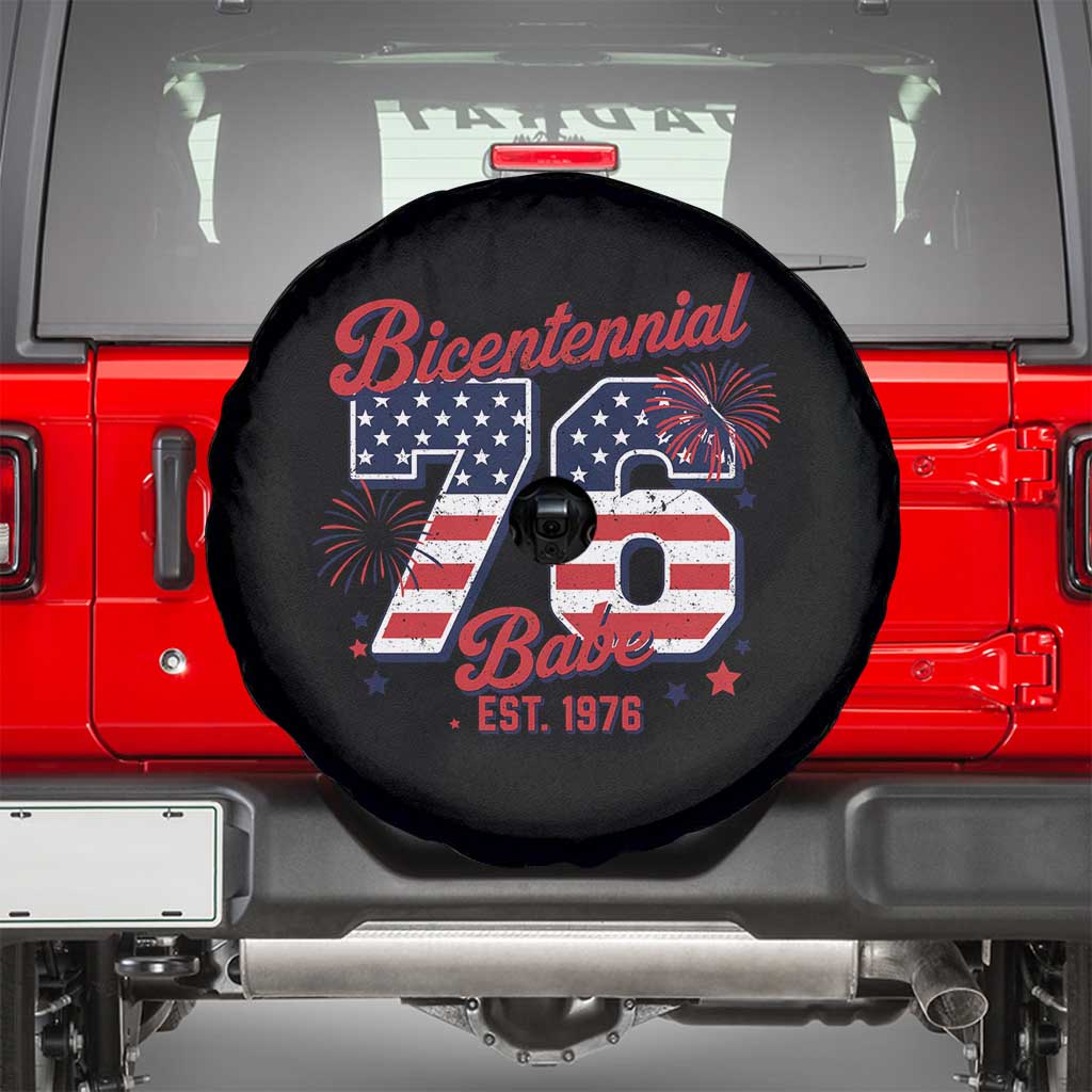 Retro Bicentennial Babe Est 1976 Spare Tire Cover 4th of July 50th Birthday Gift