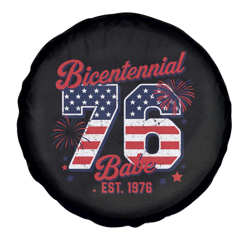 Retro Bicentennial Babe Est 1976 Spare Tire Cover 4th of July 50th Birthday Gift