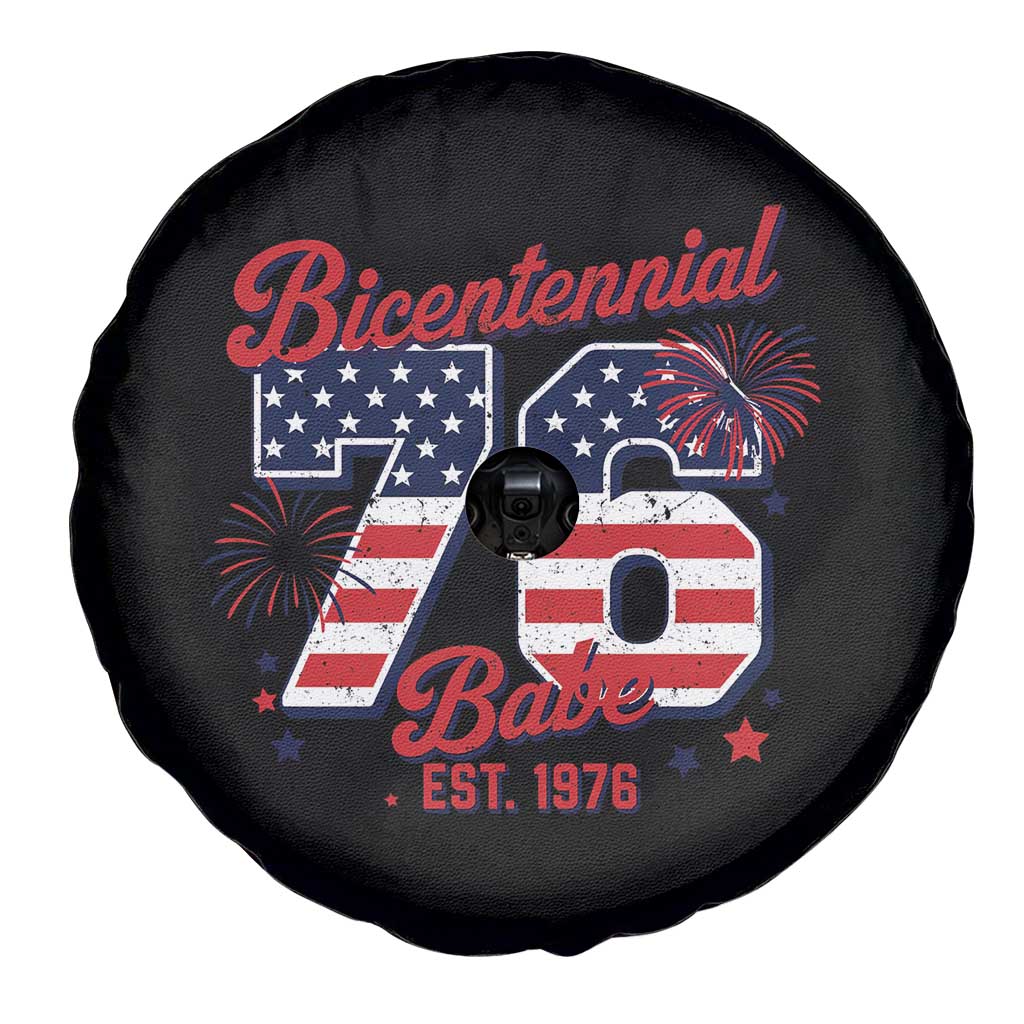 Retro Bicentennial Babe Est 1976 Spare Tire Cover 4th of July 50th Birthday Gift