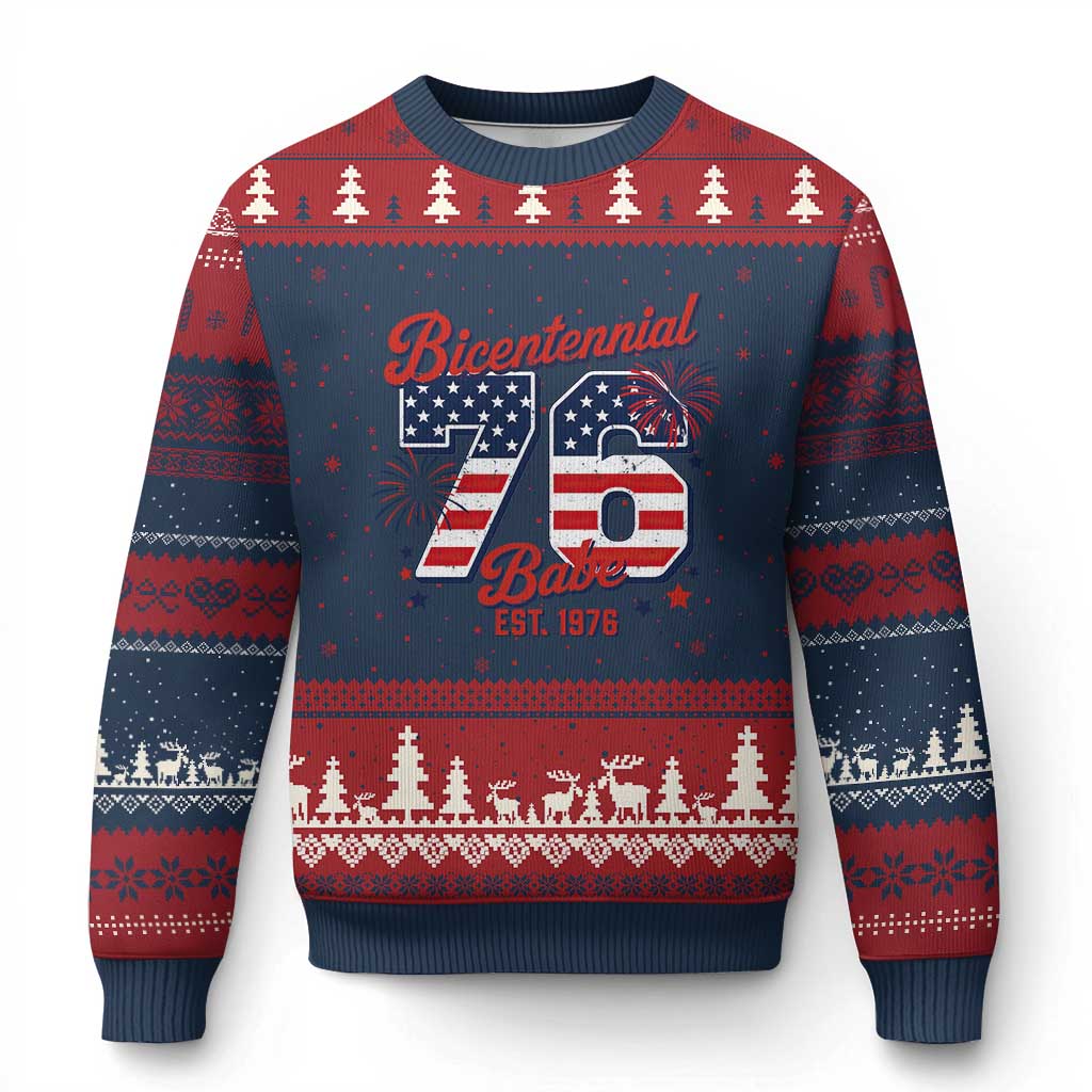 Retro Bicentennial Babe Est 1976 Ugly Christmas Sweater 4th of July 50th Birthday Gift