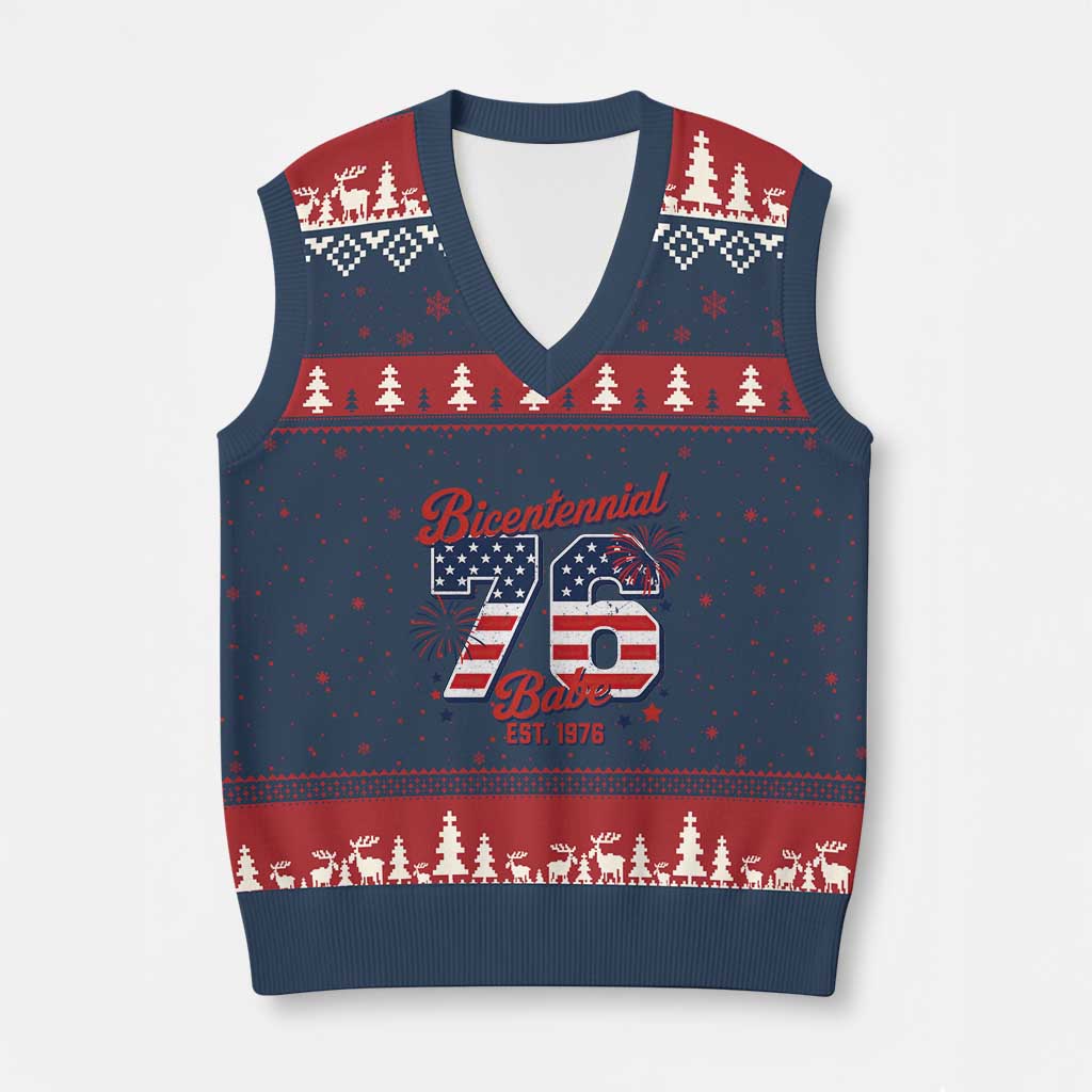Retro Bicentennial Babe Est 1976 V-Neck Knit Sweater Vest 4th of July 50th Birthday Gift