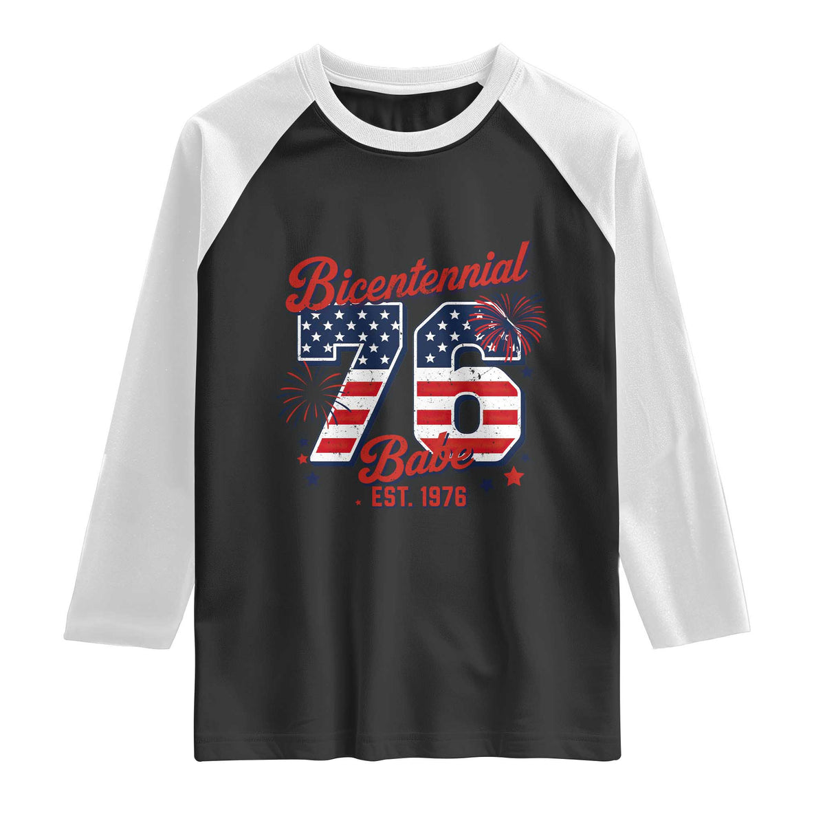 Retro Bicentennial Babe Est 1976 Raglan Shirt 4th of July 50th Birthday Gift