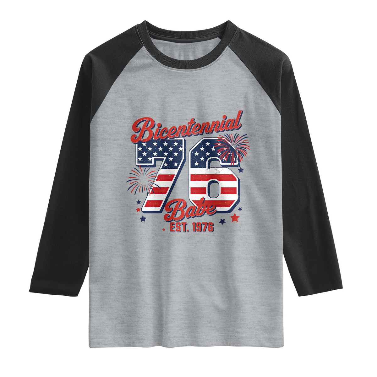 Retro Bicentennial Babe Est 1976 Raglan Shirt 4th of July 50th Birthday Gift