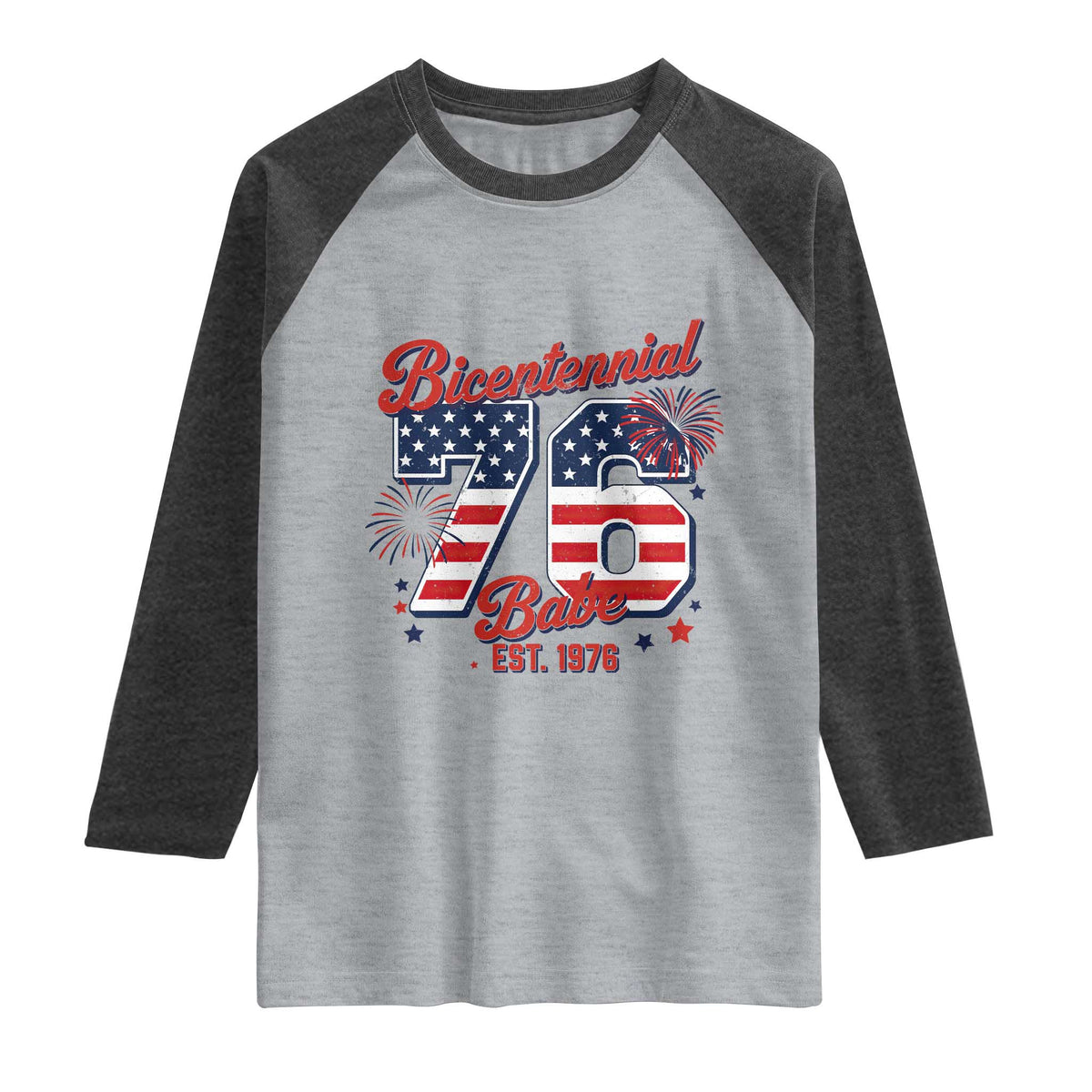 Retro Bicentennial Babe Est 1976 Raglan Shirt 4th of July 50th Birthday Gift