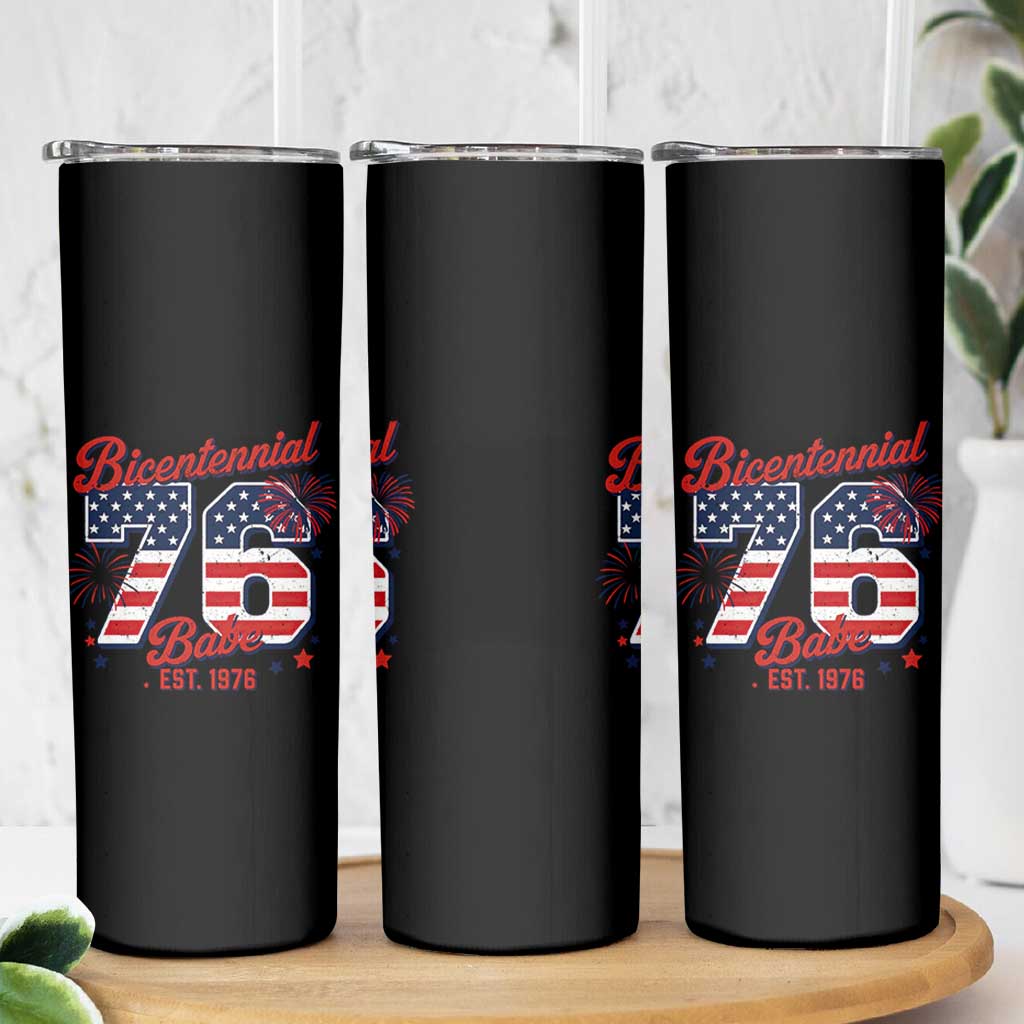 Retro Bicentennial Babe Est 1976 Skinny Tumbler 4th of July 50th Birthday Gift