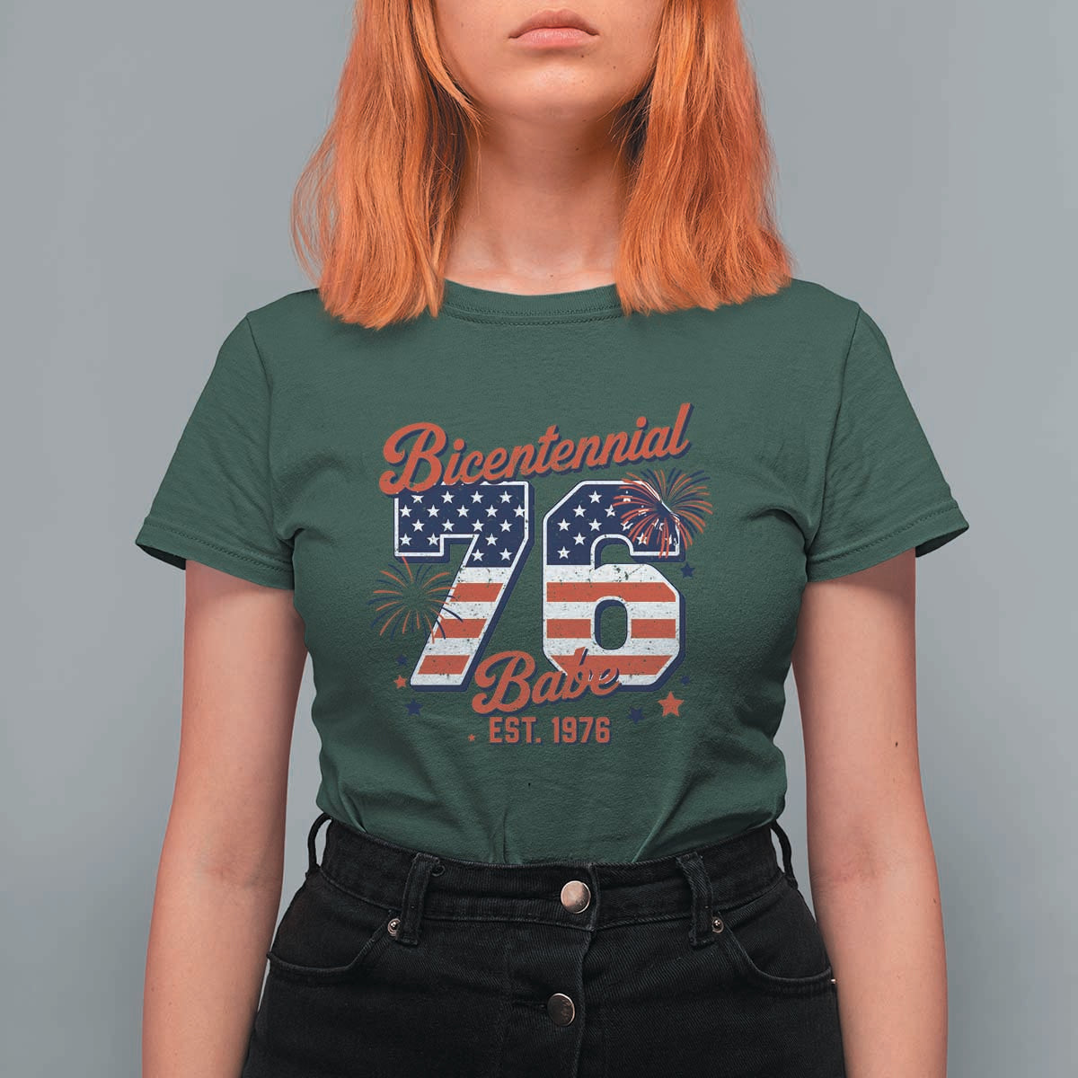 Retro Bicentennial Babe Est 1976 T Shirt For Women 4th of July 50th Birthday Gift