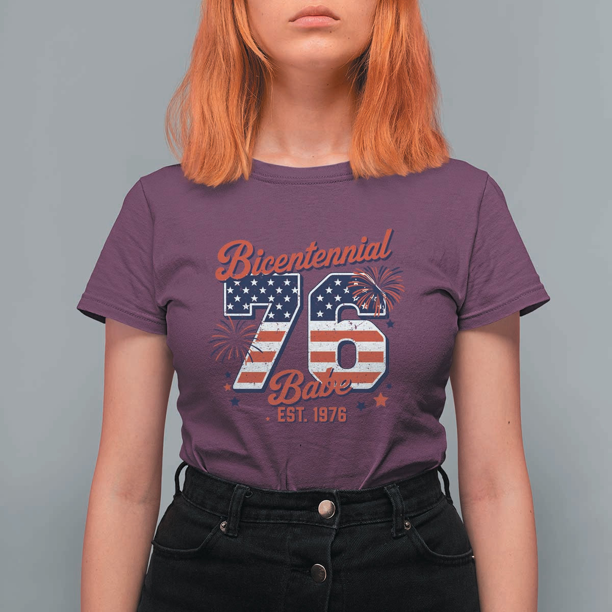 Retro Bicentennial Babe Est 1976 T Shirt For Women 4th of July 50th Birthday Gift