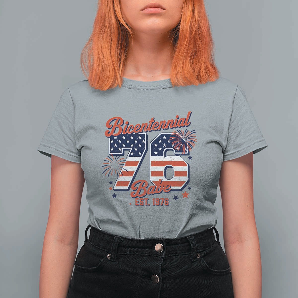 Retro Bicentennial Babe Est 1976 T Shirt For Women 4th of July 50th Birthday Gift