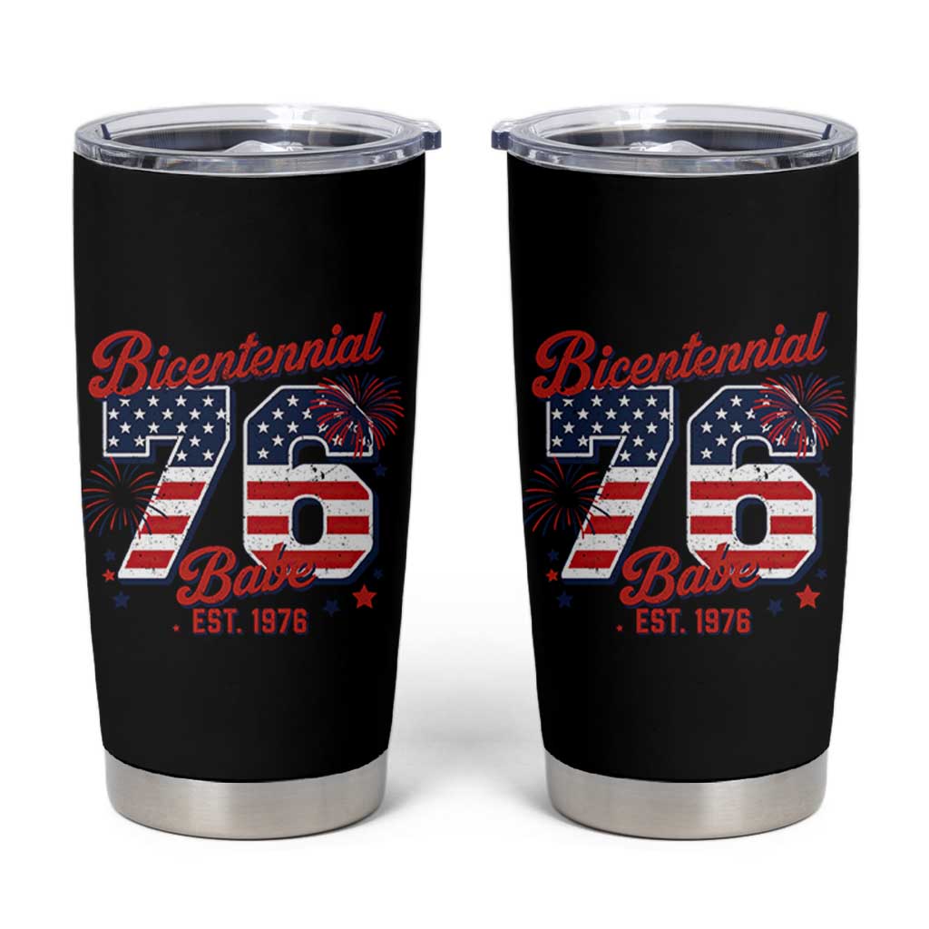 Retro Bicentennial Babe Est 1976 Tumbler Cup 4th of July 50th Birthday Gift