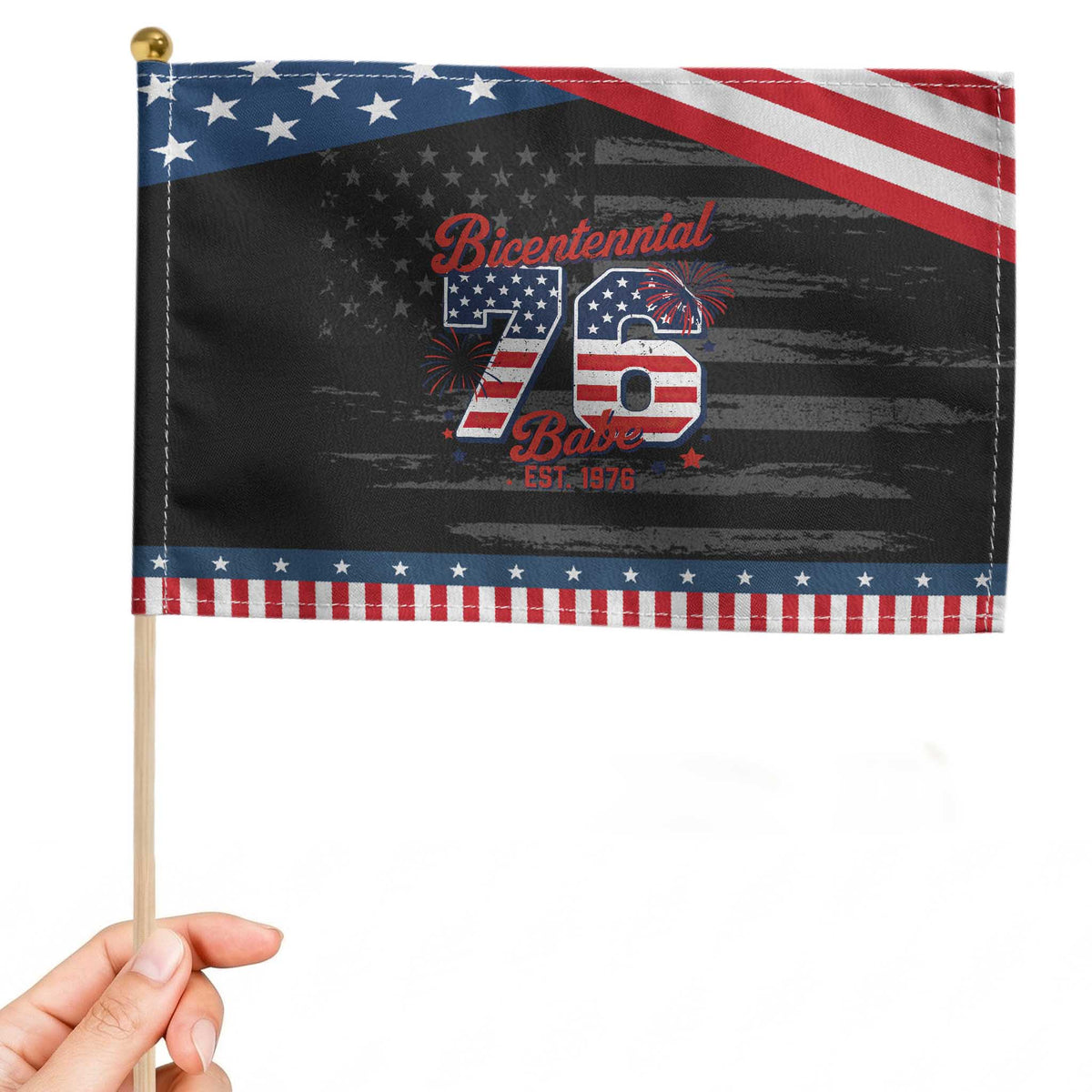 Retro Bicentennial Babe Est 1976 Patriotic Handheld Flag 4th of July 50th Birthday Gift