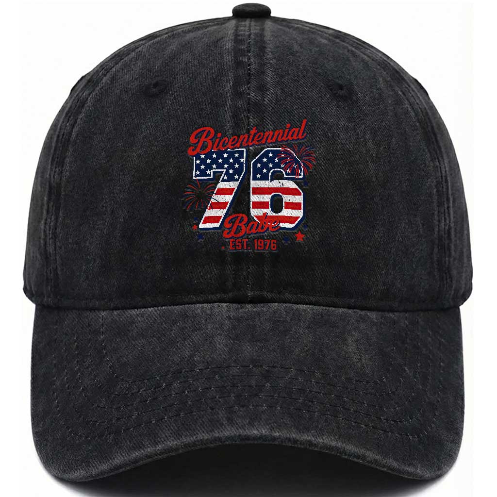 Retro Bicentennial Babe Est 1976 Washed Cotton Baseball Cap 4th of July 50th Birthday Gift