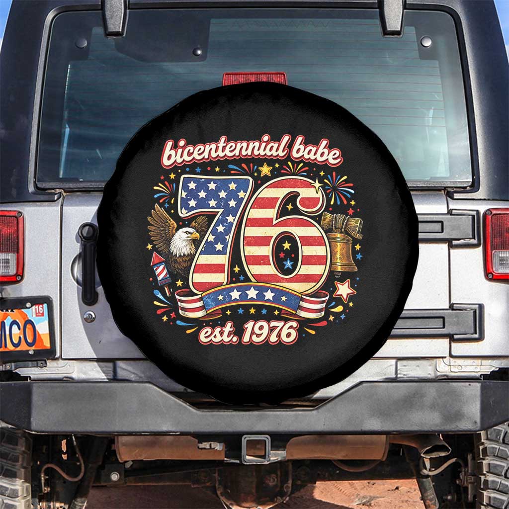 Patriotic Bicentennial Babe Est 1976 Spare Tire Cover Eagle Fireworks 50th Birthday