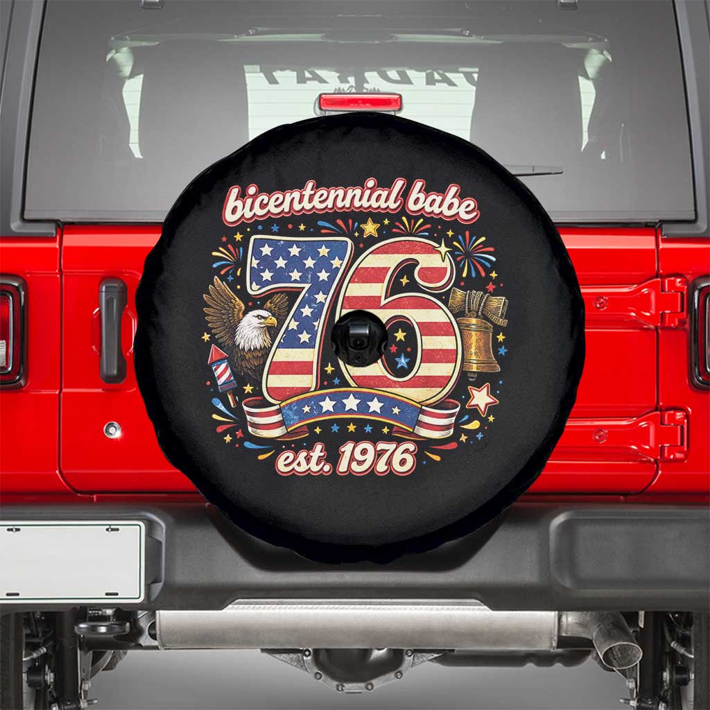Patriotic Bicentennial Babe Est 1976 Spare Tire Cover Eagle Fireworks 50th Birthday