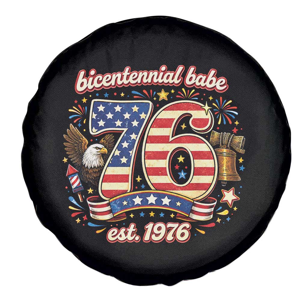 Patriotic Bicentennial Babe Est 1976 Spare Tire Cover Eagle Fireworks 50th Birthday