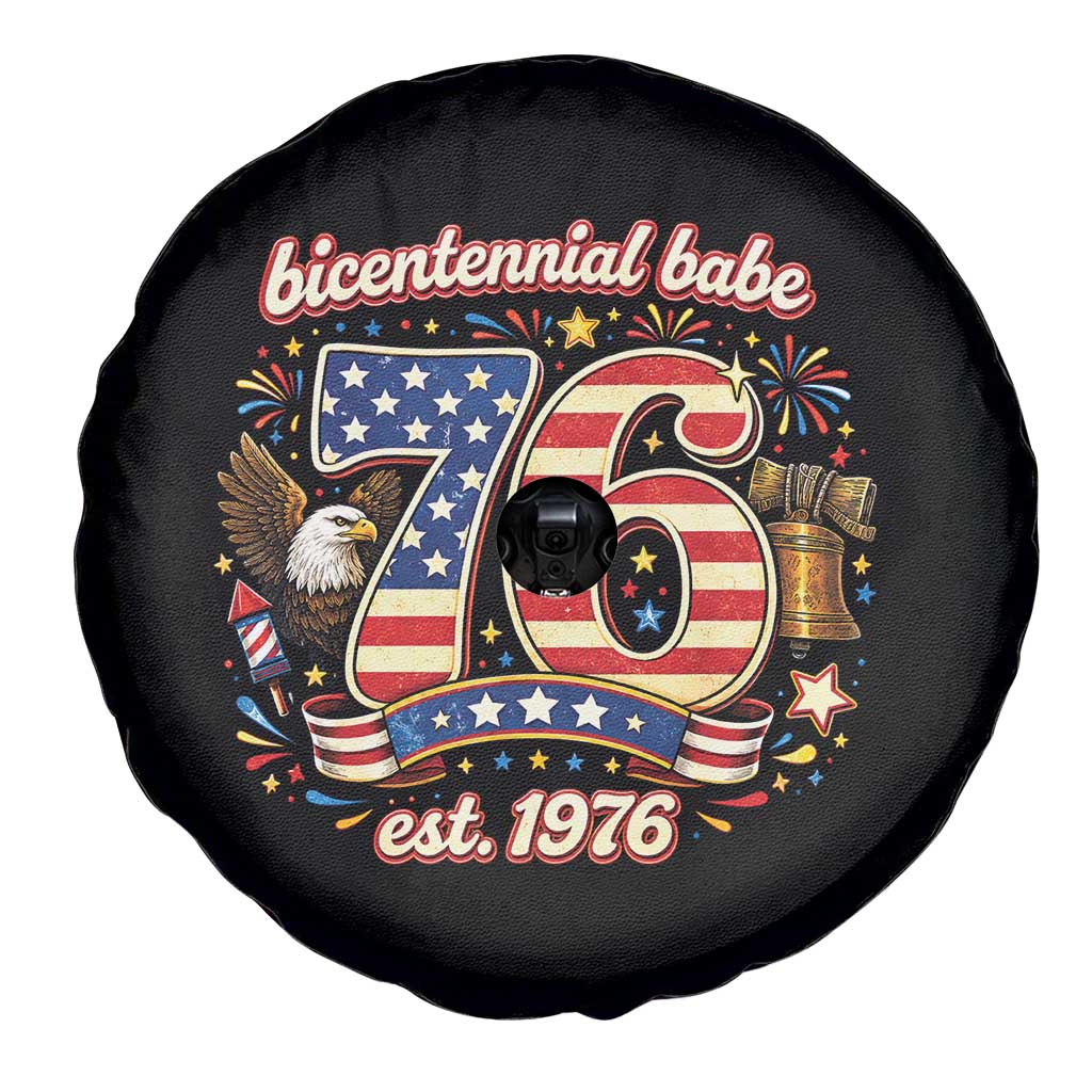 Patriotic Bicentennial Babe Est 1976 Spare Tire Cover Eagle Fireworks 50th Birthday