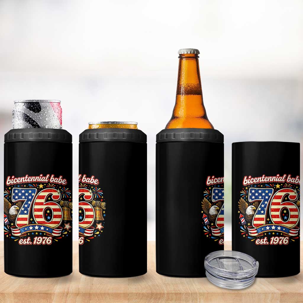 Patriotic Bicentennial Babe Est 1976 4 in 1 Can Cooler Tumbler Eagle Fireworks 50th Birthday