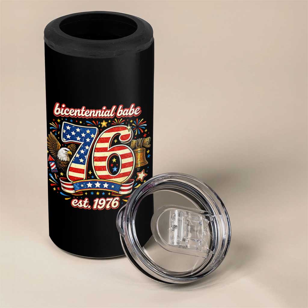 Patriotic Bicentennial Babe Est 1976 4 in 1 Can Cooler Tumbler Eagle Fireworks 50th Birthday