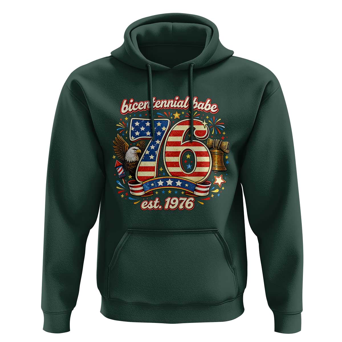 Patriotic Bicentennial Babe Est 1976 Hoodie Eagle Fireworks 50th Birthday