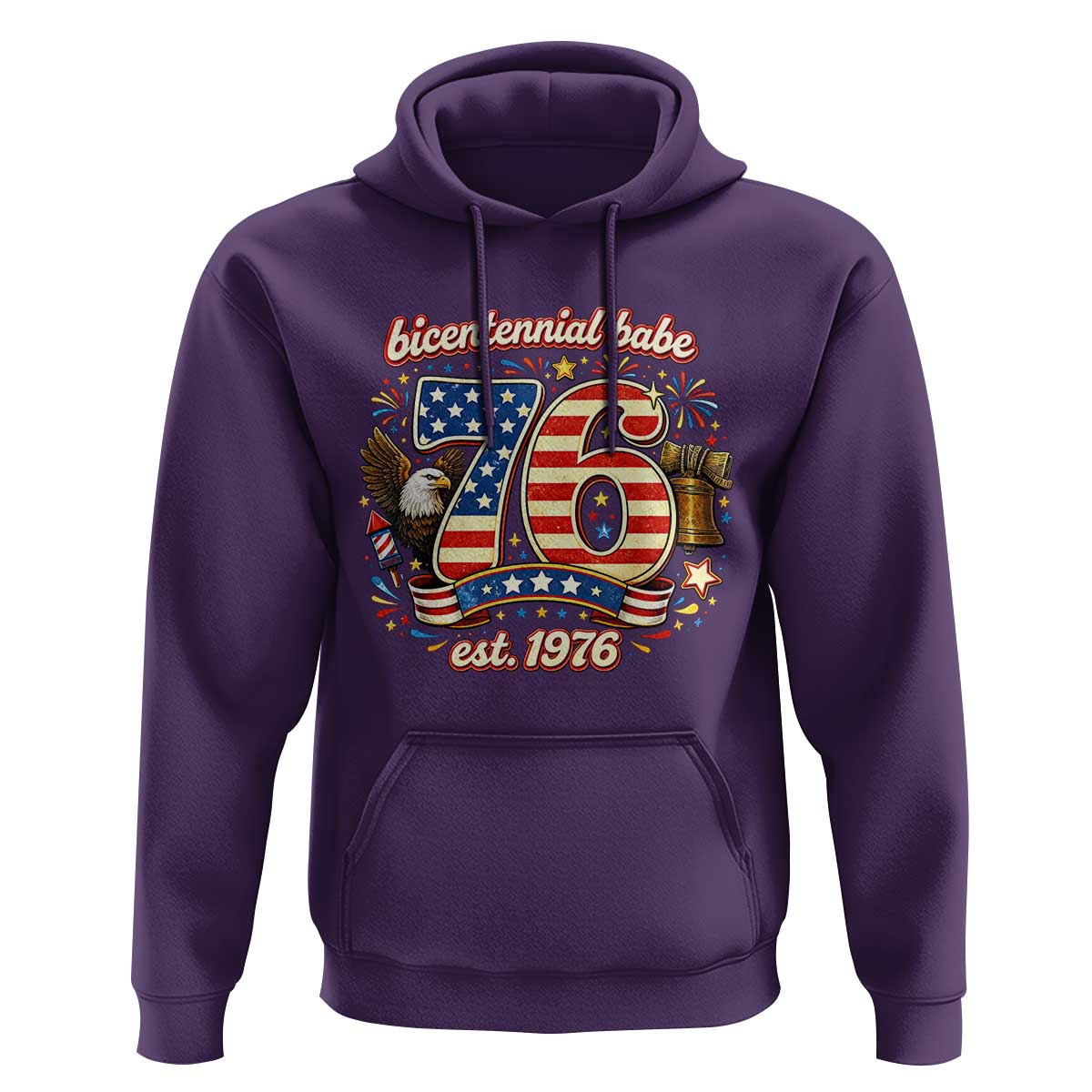 Patriotic Bicentennial Babe Est 1976 Hoodie Eagle Fireworks 50th Birthday