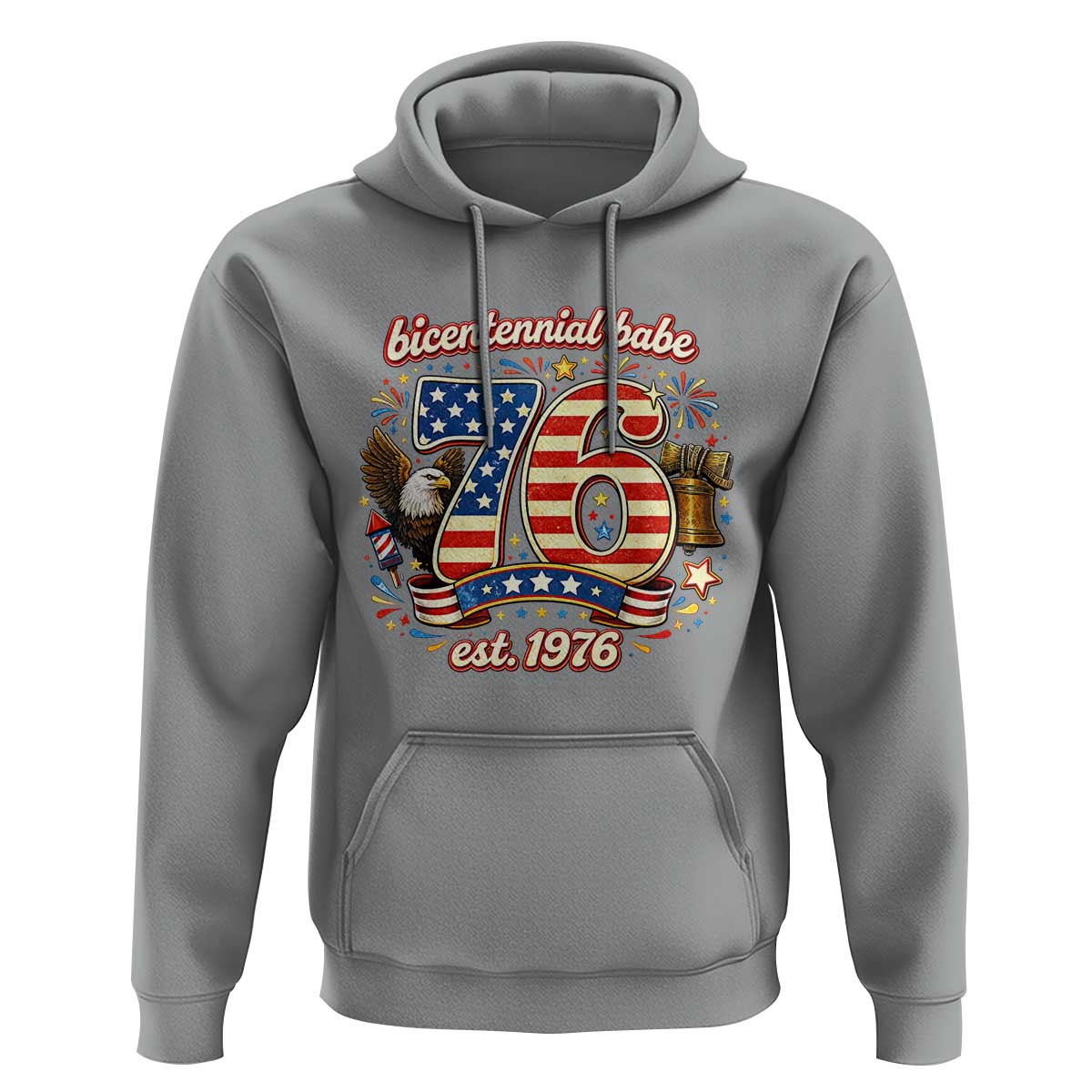 Patriotic Bicentennial Babe Est 1976 Hoodie Eagle Fireworks 50th Birthday