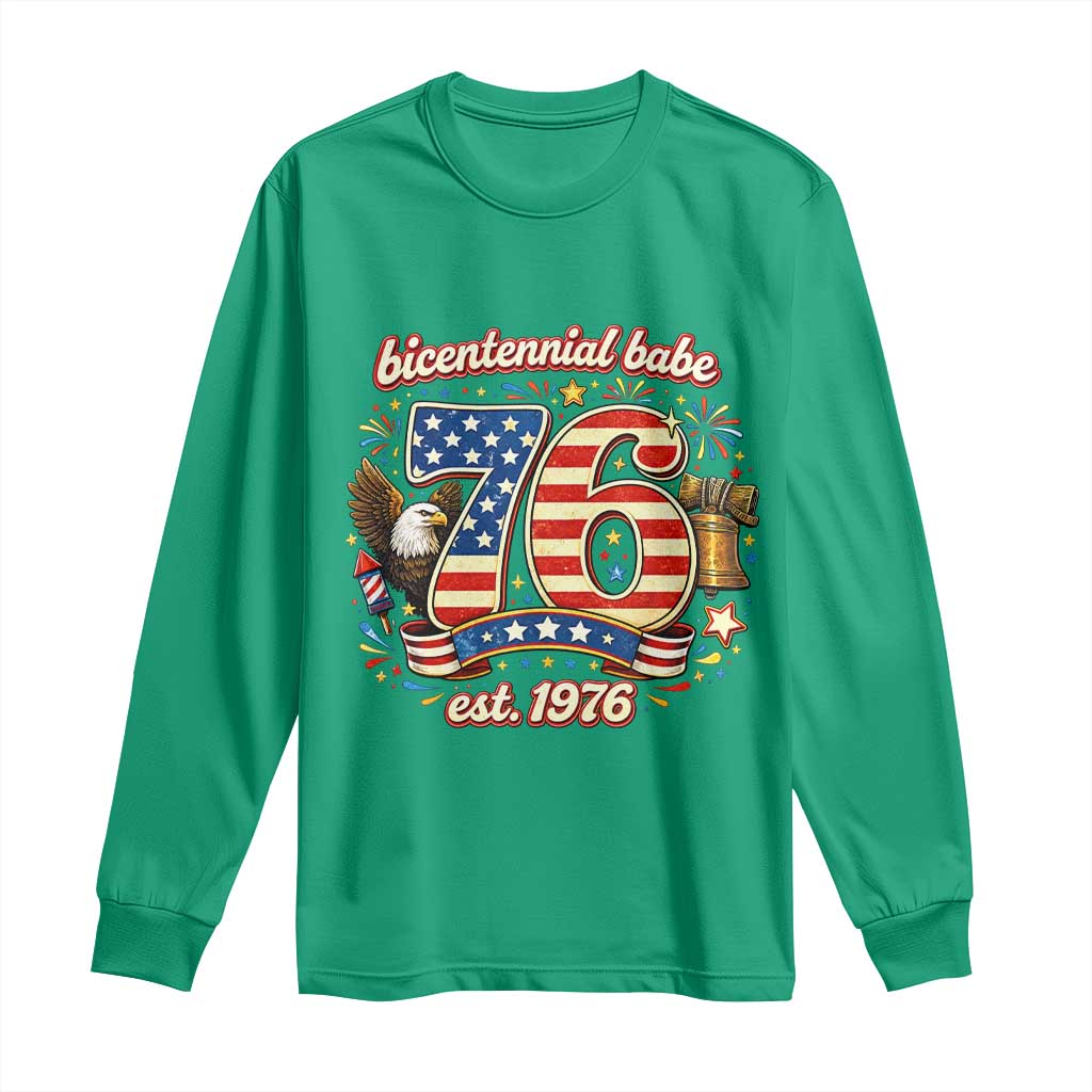 Patriotic Bicentennial Babe Est 1976 Long Sleeve Shirt Eagle Fireworks 50th Birthday