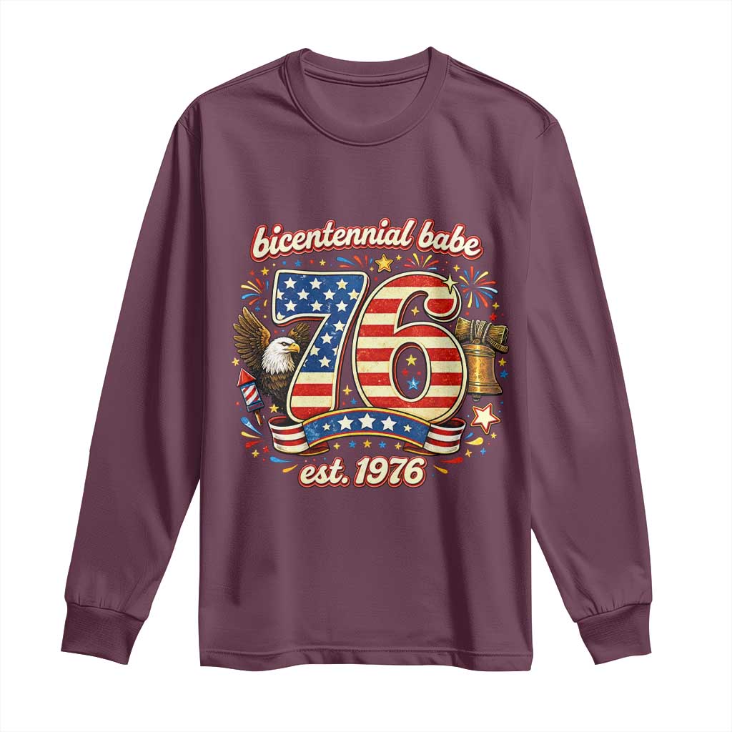 Patriotic Bicentennial Babe Est 1976 Long Sleeve Shirt Eagle Fireworks 50th Birthday