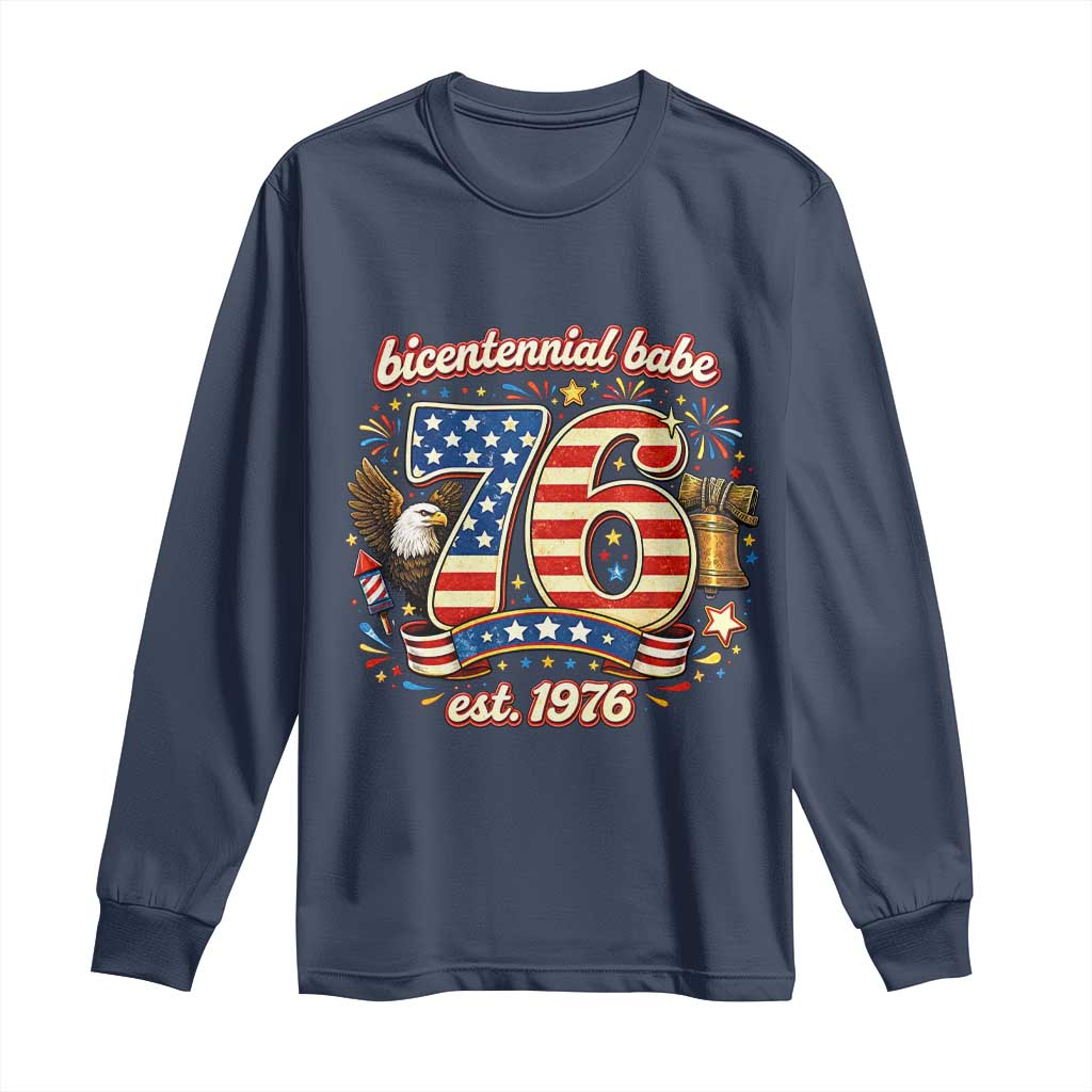 Patriotic Bicentennial Babe Est 1976 Long Sleeve Shirt Eagle Fireworks 50th Birthday