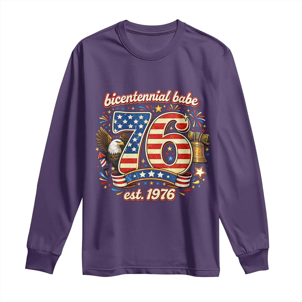 Patriotic Bicentennial Babe Est 1976 Long Sleeve Shirt Eagle Fireworks 50th Birthday