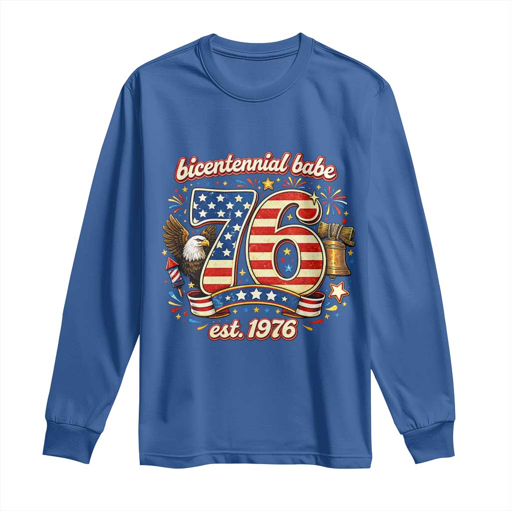 Patriotic Bicentennial Babe Est 1976 Long Sleeve Shirt Eagle Fireworks 50th Birthday