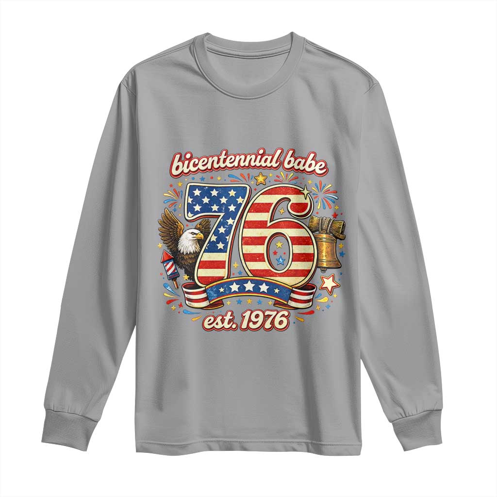 Patriotic Bicentennial Babe Est 1976 Long Sleeve Shirt Eagle Fireworks 50th Birthday