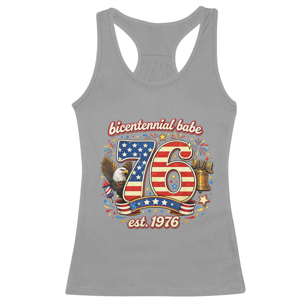 Patriotic Bicentennial Babe Est 1976 Racerback Tank Top Eagle Fireworks 50th Birthday
