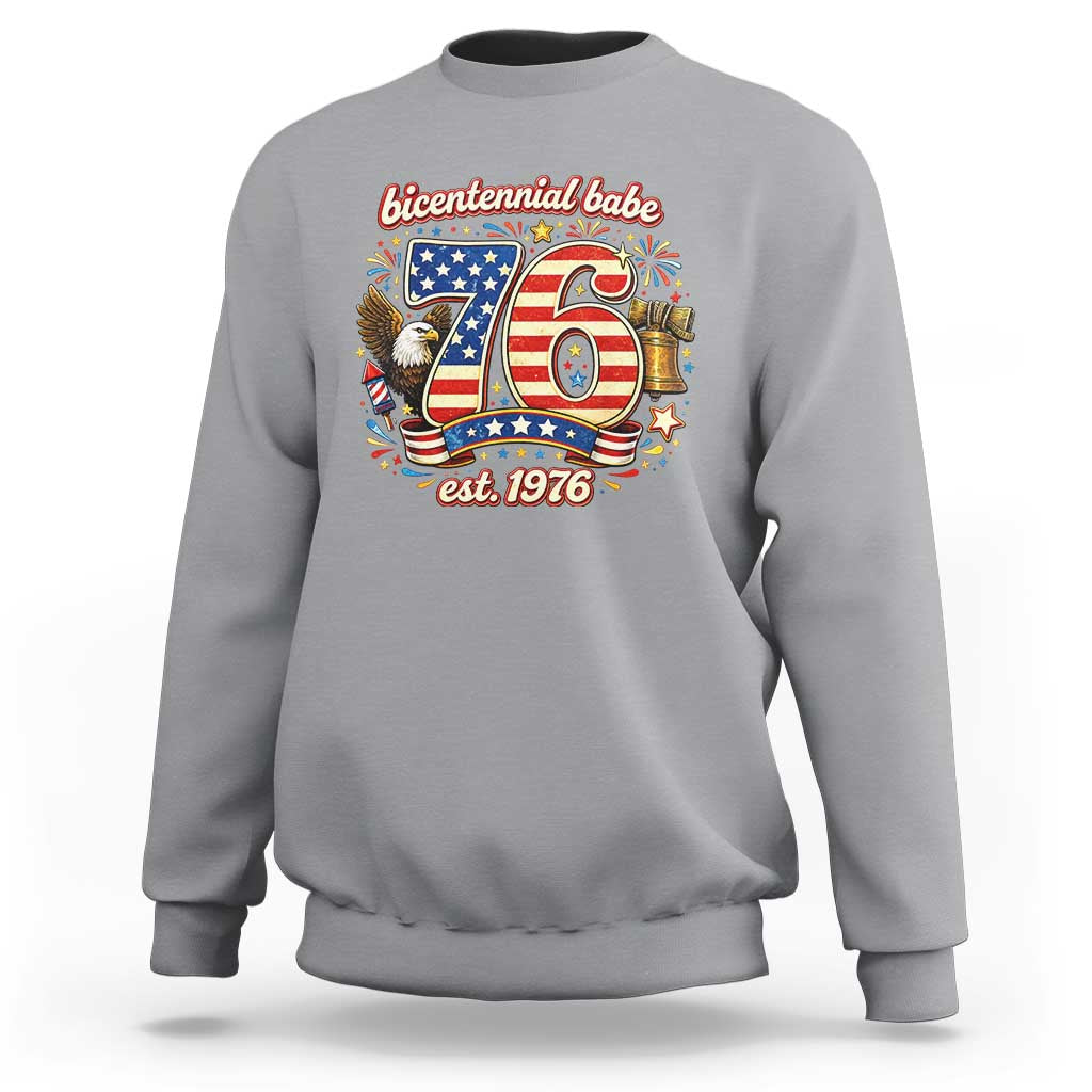 Patriotic Bicentennial Babe Est 1976 Sweatshirt Eagle Fireworks 50th Birthday