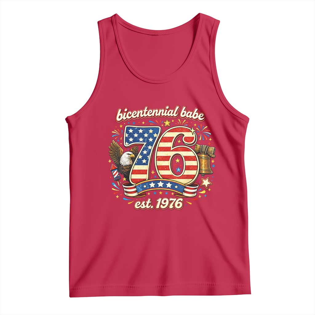 Patriotic Bicentennial Babe Est 1976 Tank Top Eagle Fireworks 50th Birthday
