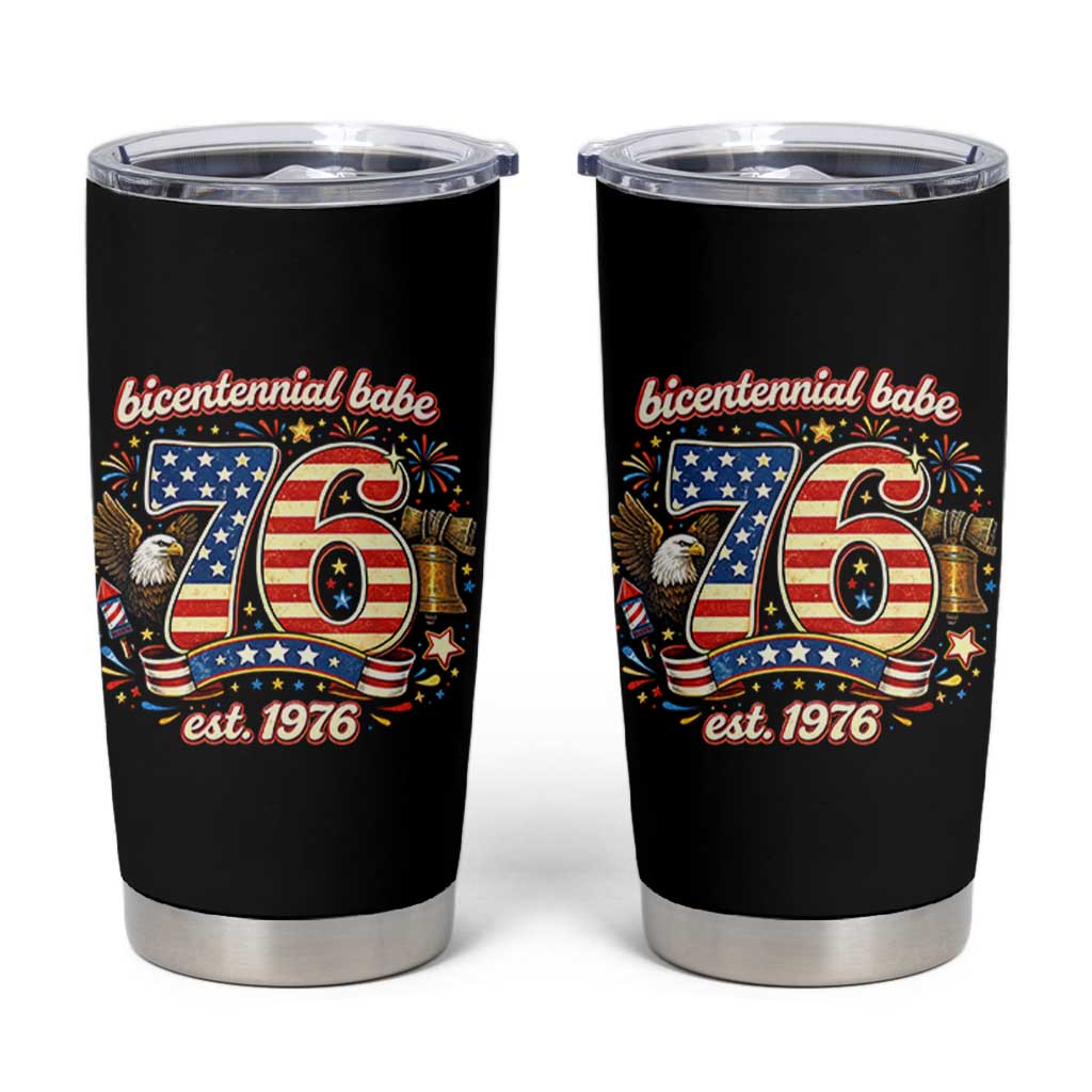 Patriotic Bicentennial Babe Est 1976 Tumbler Cup Eagle Fireworks 50th Birthday