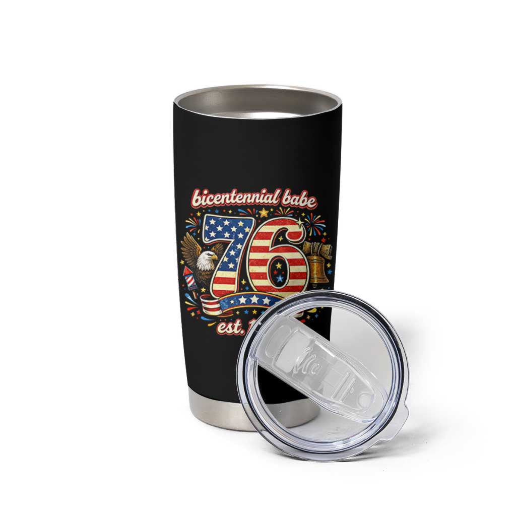 Patriotic Bicentennial Babe Est 1976 Tumbler Cup Eagle Fireworks 50th Birthday