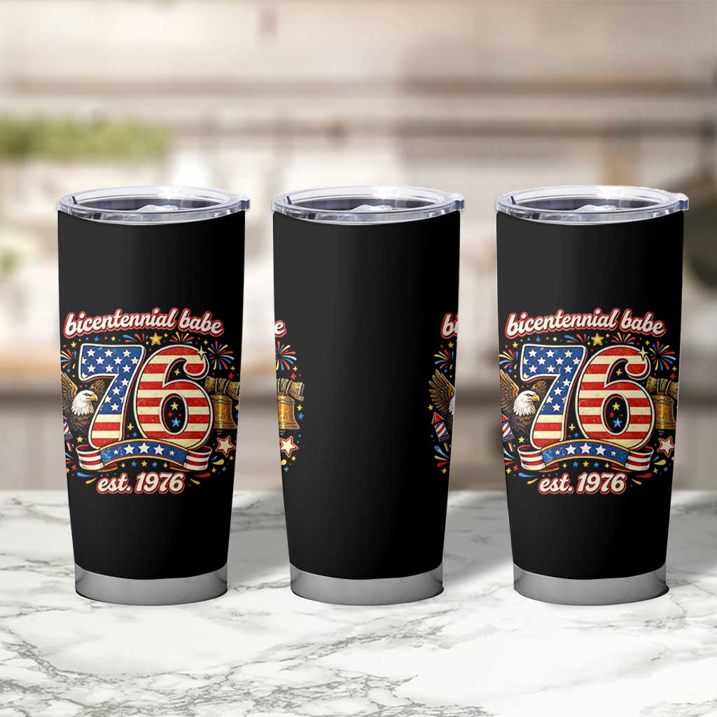 Patriotic Bicentennial Babe Est 1976 Tumbler Cup Eagle Fireworks 50th Birthday